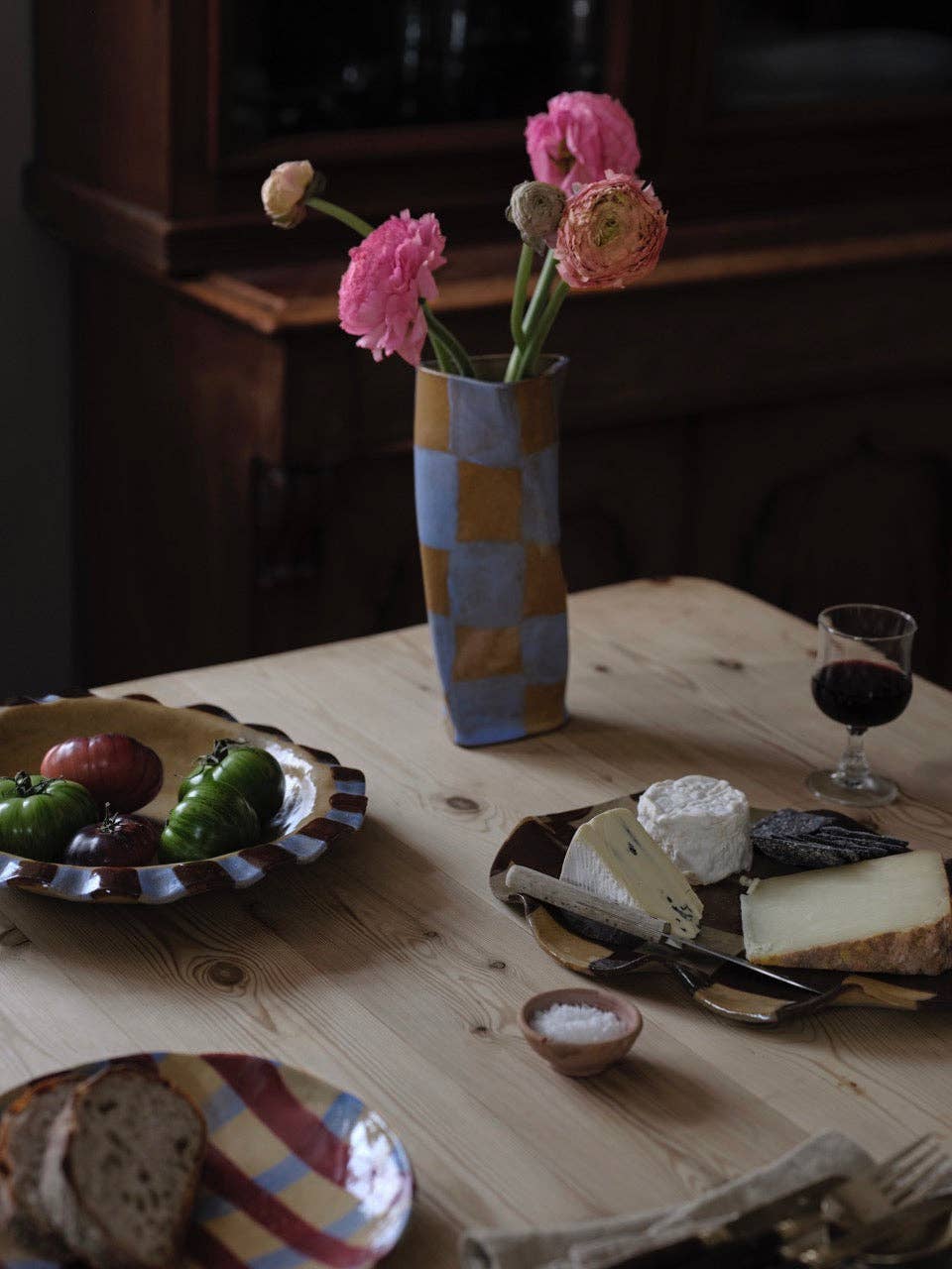Baby Blue & Chocolate Brown Frill Serving Bowl by Rosie Gore