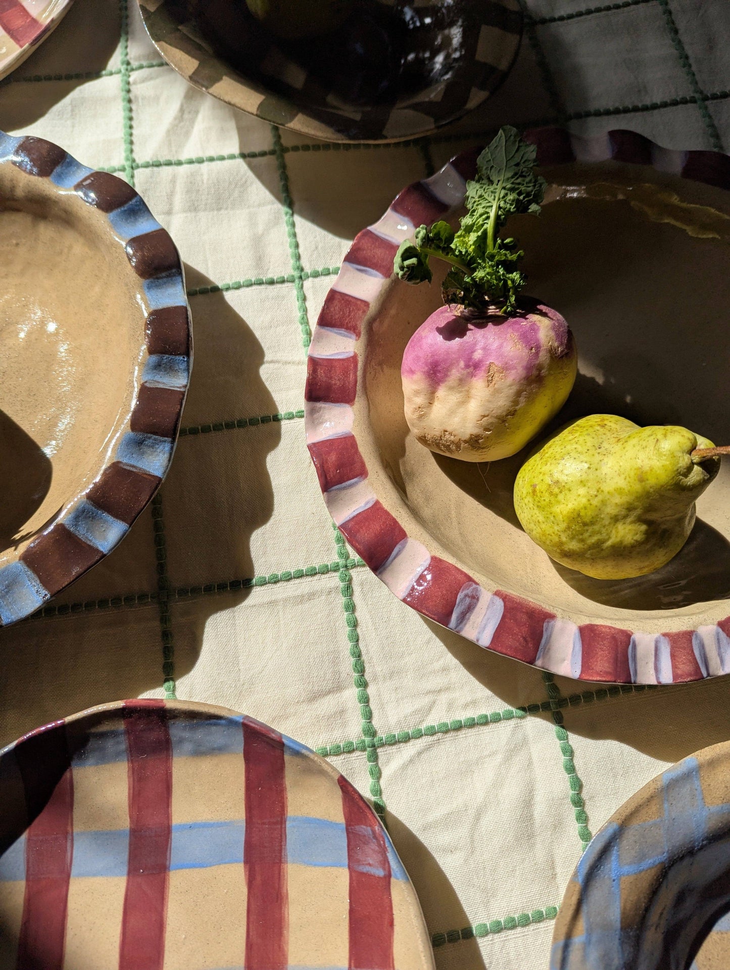 Baby Blue & Chocolate Brown Frill Serving Bowl by Rosie Gore