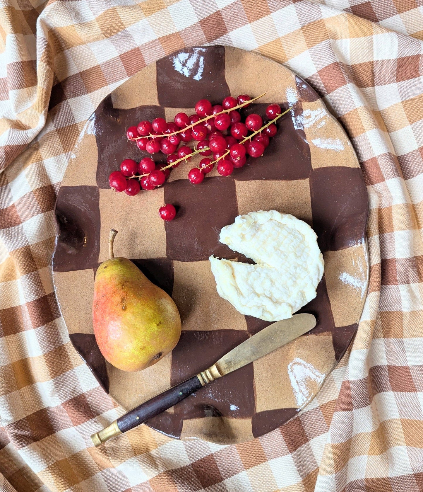 Chocolate Brown Wavy Oval Check Serving Platter by Rosie Gore