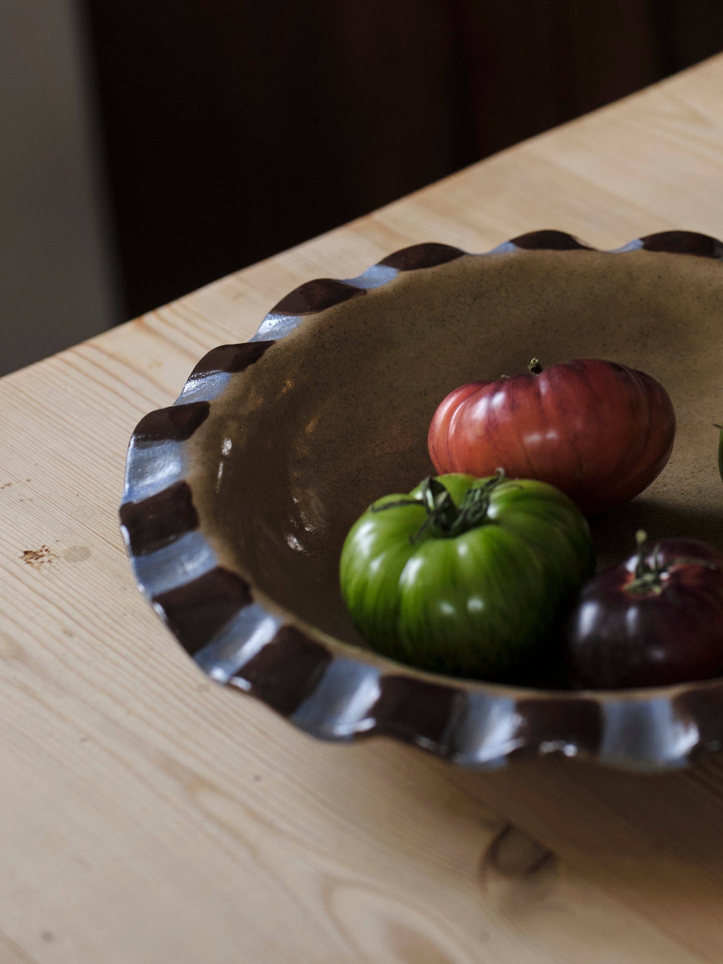 Baby Blue & Chocolate Brown Frill Serving Bowl by Rosie Gore