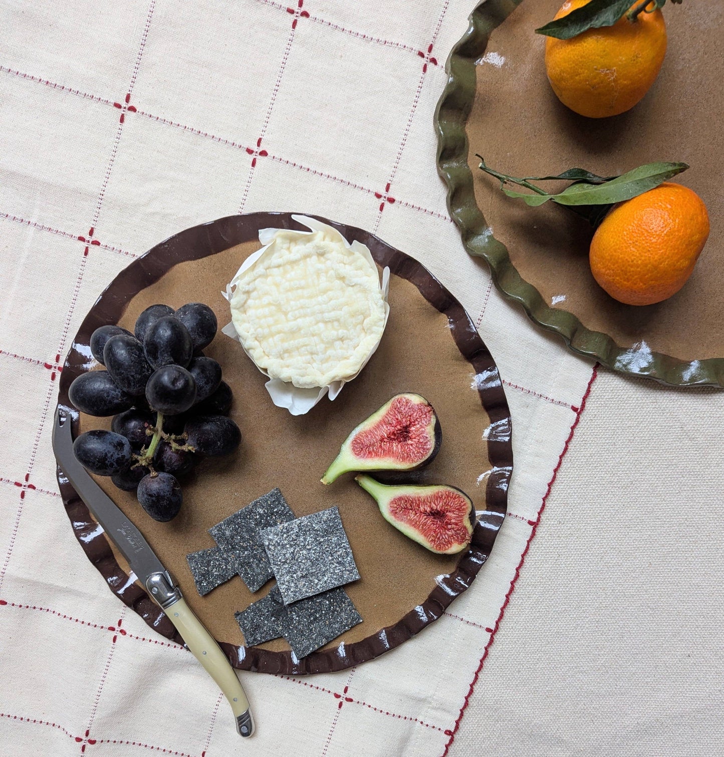 Smokey Olive Edged Frill Platter by Rosie Gore