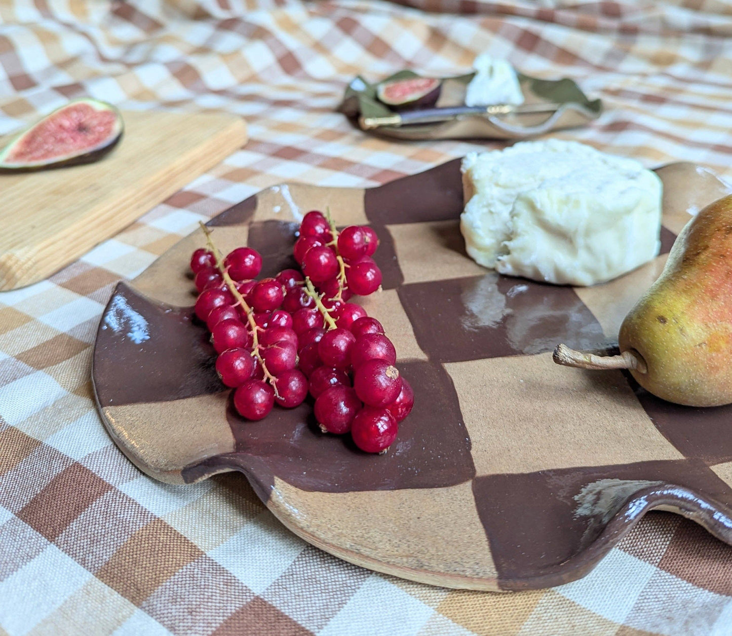 Chocolate Brown Wavy Oval Check Serving Platter by Rosie Gore