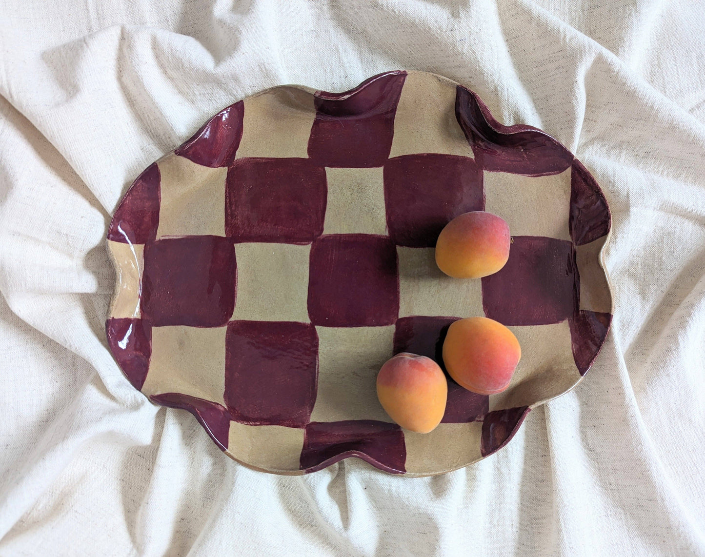 Burgundy Wavy Oval Check Serving Platter by Rosie Gore