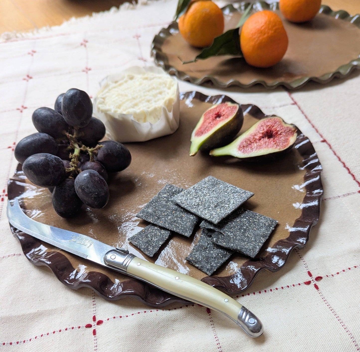 Chocolate Brown Edged Frill Platter by Rosie Gore