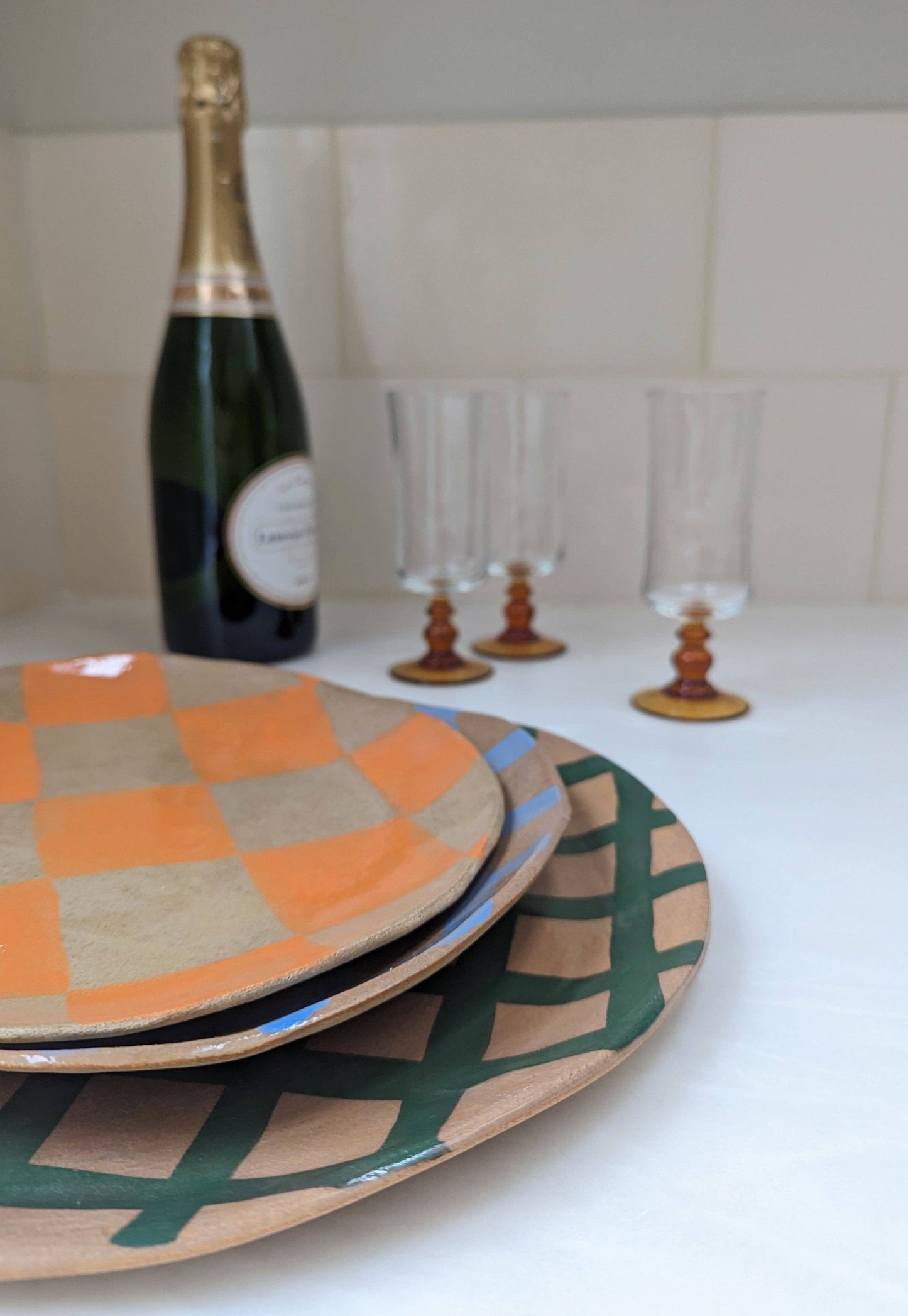 Green Gingham Serving Platter by Rosie Gore
