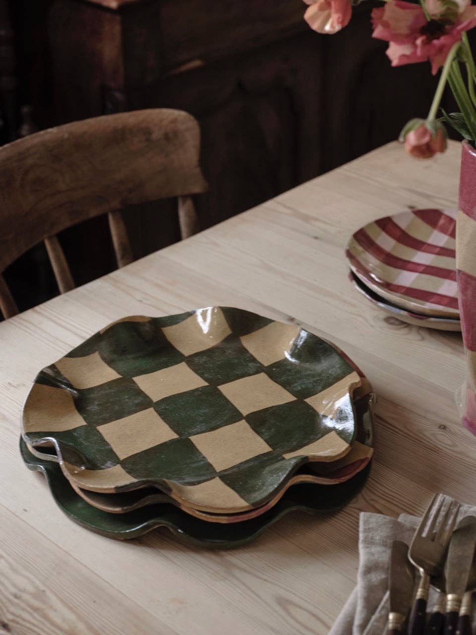 Green Wavy Check Serving Platter by Rosie Gore