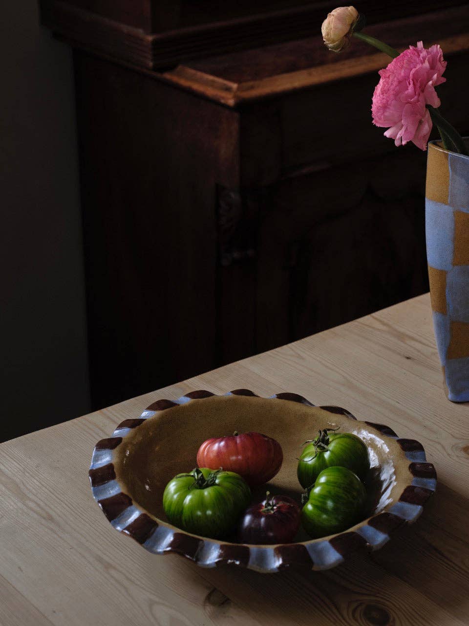 Baby Blue & Chocolate Brown Frill Serving Bowl by Rosie Gore