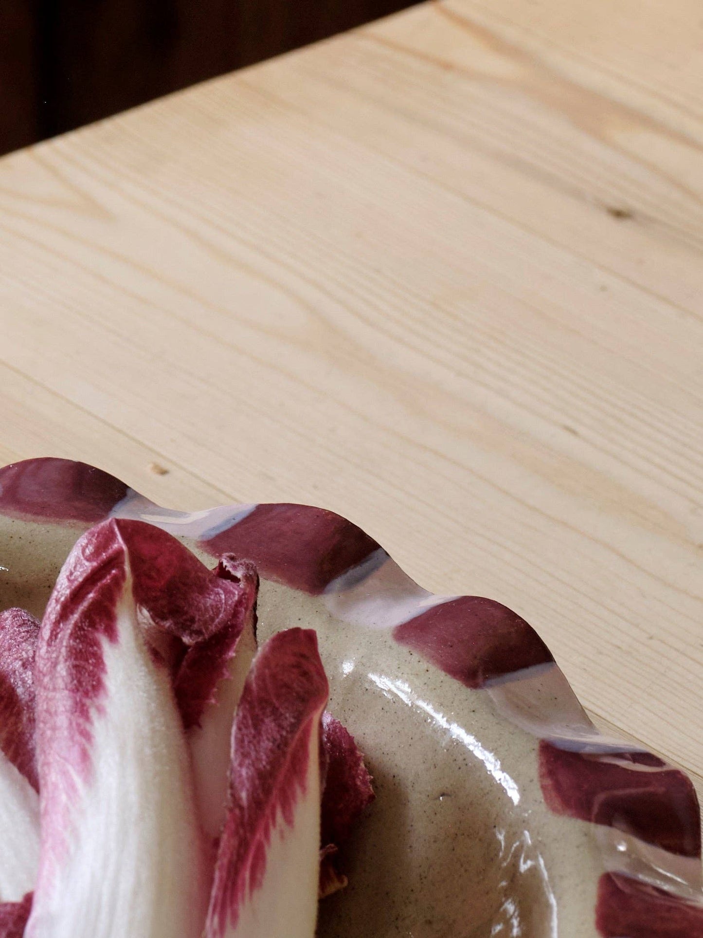 Baby Pink & Burgundy Frill Serving Bowl by Rosie Gore