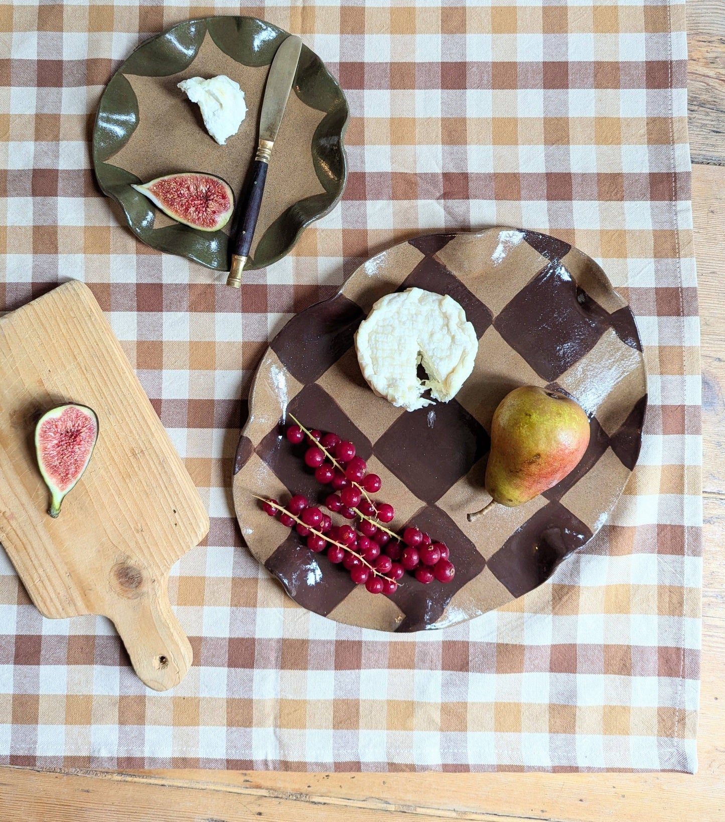 Chocolate Brown Wavy Oval Check Serving Platter by Rosie Gore