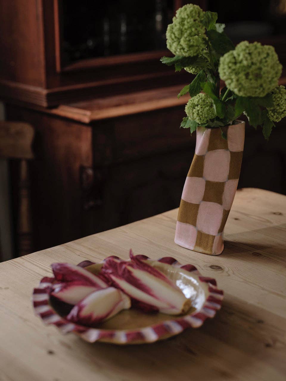 Baby Pink & Burgundy Frill Serving Bowl by Rosie Gore