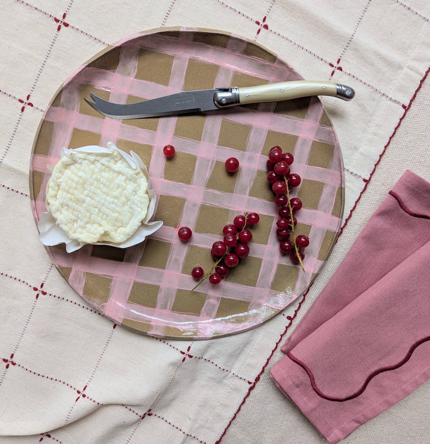 Pink Gingham Serving Platter by Rosie Gore